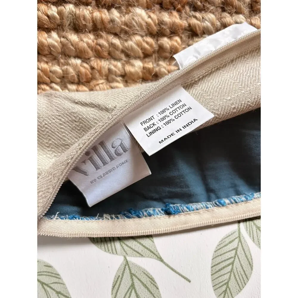Villa Classic Home Set of 2 Blue Linen Pillow Covers Square Teal Textured Zip